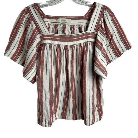 LOFT Women's XS Striped Square Neck Blouse Multicolor Short Sleeve Casual - Picture 1 of 9